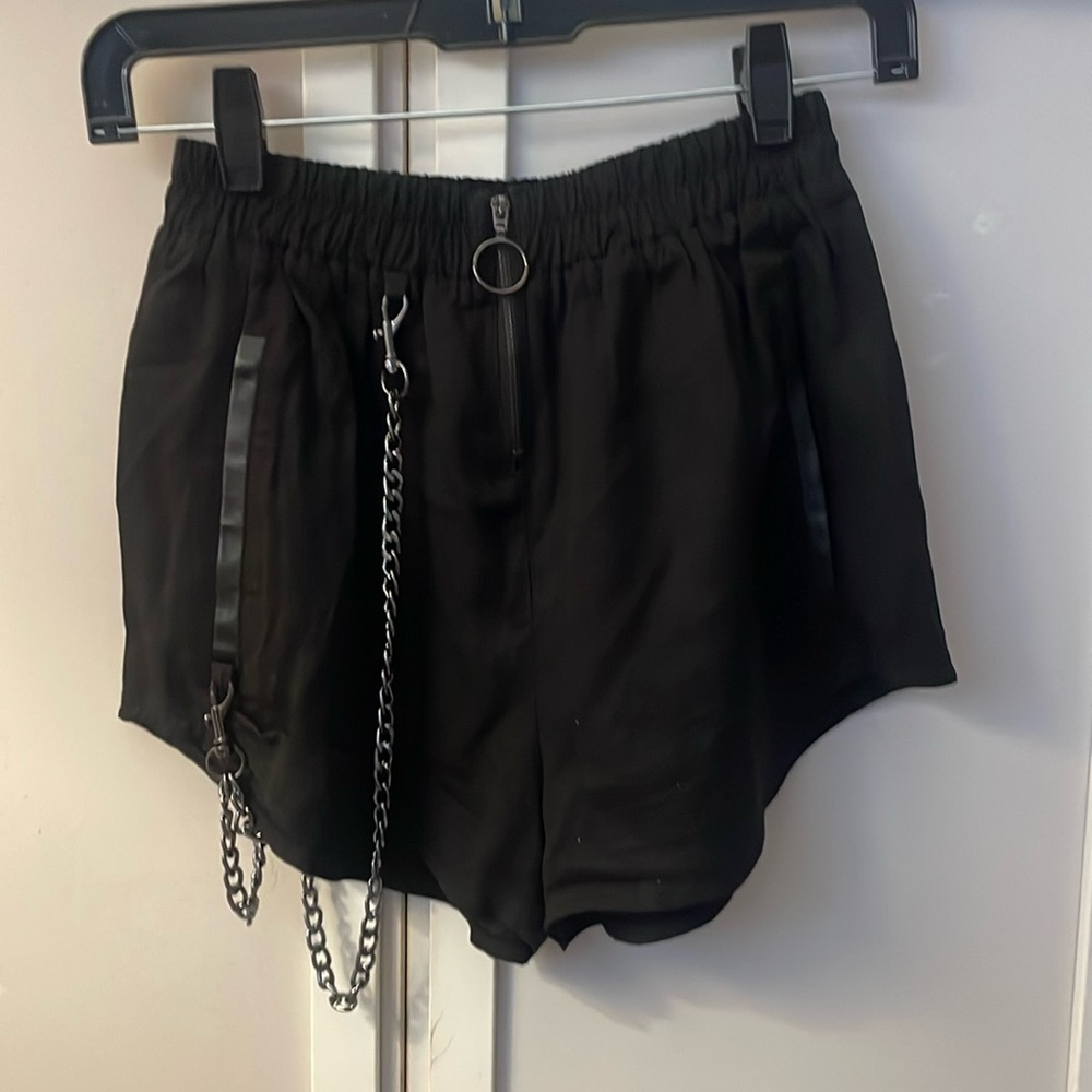 Black Shorts with Zipper & Chain and Leather Detailing Size S